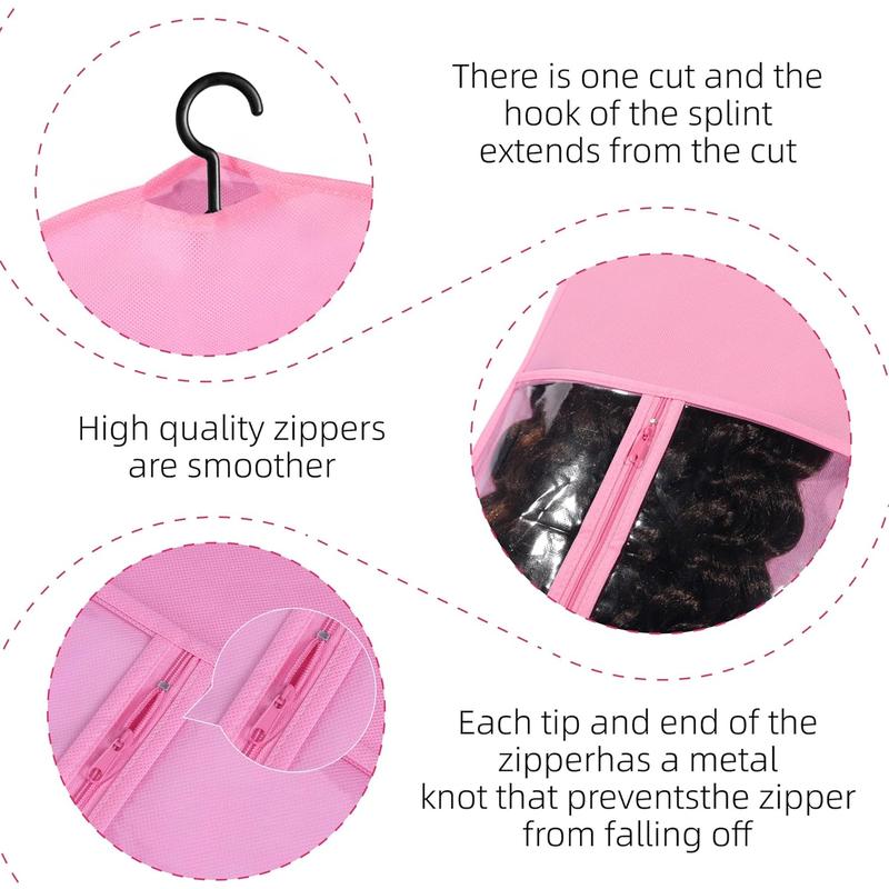 3PCS Hair Extension Holder Dust-proof Wig Bags Storage with Hanger Portable Wig Storage for Multiple Wigs Holder Wig Hanger for Multiple Wigs stand with Transparent Zip Up Closure wigs & accessories