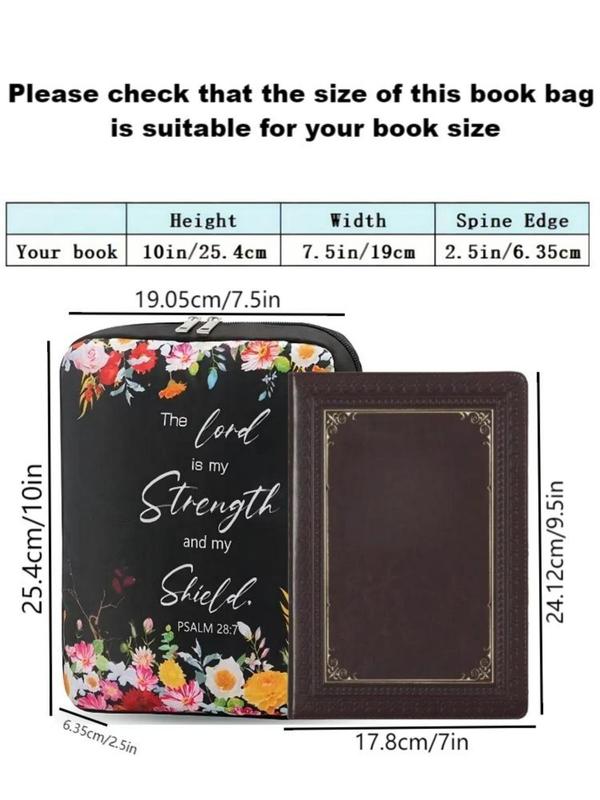 Floral & Slogan Pattern Book Cover Case,  Bible Book Carrying Bag, Bible Protective Case with Handle, Zipper Design Travel Organizer, Multifunctional Travel Bag for Women & Girls