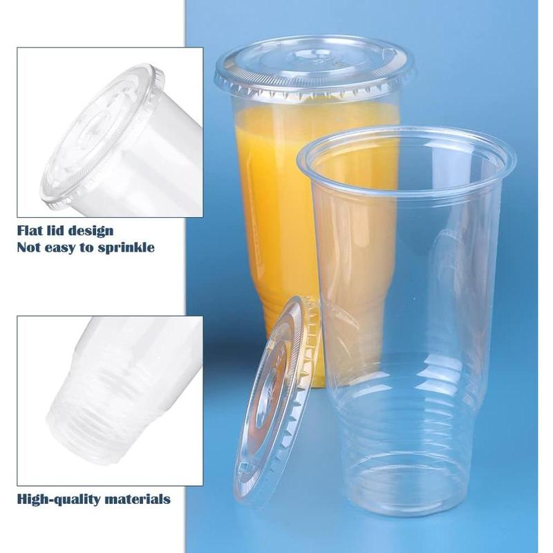 32oz Plastic Cups with Lids, 40 Count Disposable Clear Cups for Dessert,Ice Cream,Cold Drinks as Iced Coffee,Ice Soda