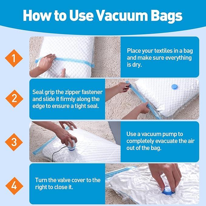 Vacuum Storage Bags with Hand Pump, Multiple Sizes Plastic Packaging Bags, 80% Space Saver Vacuum Seal Bags for Clothing, Travel Lugggage, Blankets, Comforters