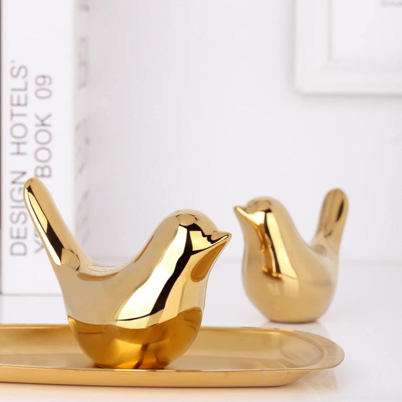 2 Pcs Gold Decor Accents,Small Animal Statues,Modern Home Decorative, Birds Sculpture, Ornaments for Shelf, Bookshelf, Coffee Table,Knick Knacks Home Decor for Shelves(Gold Bird)