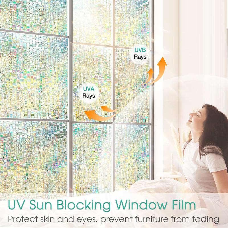 3D Rainbow Prism Window Clings, Heat Blocking Anti-UV Window Tint Static Clings, Peel and Stick Decorative Door Cover for Home