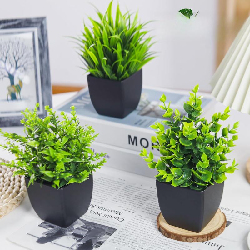 4 Pack   Small Artificial Mini Faux  Indoor Black Bathroom Accessories for Room Home Office Shelf Decor