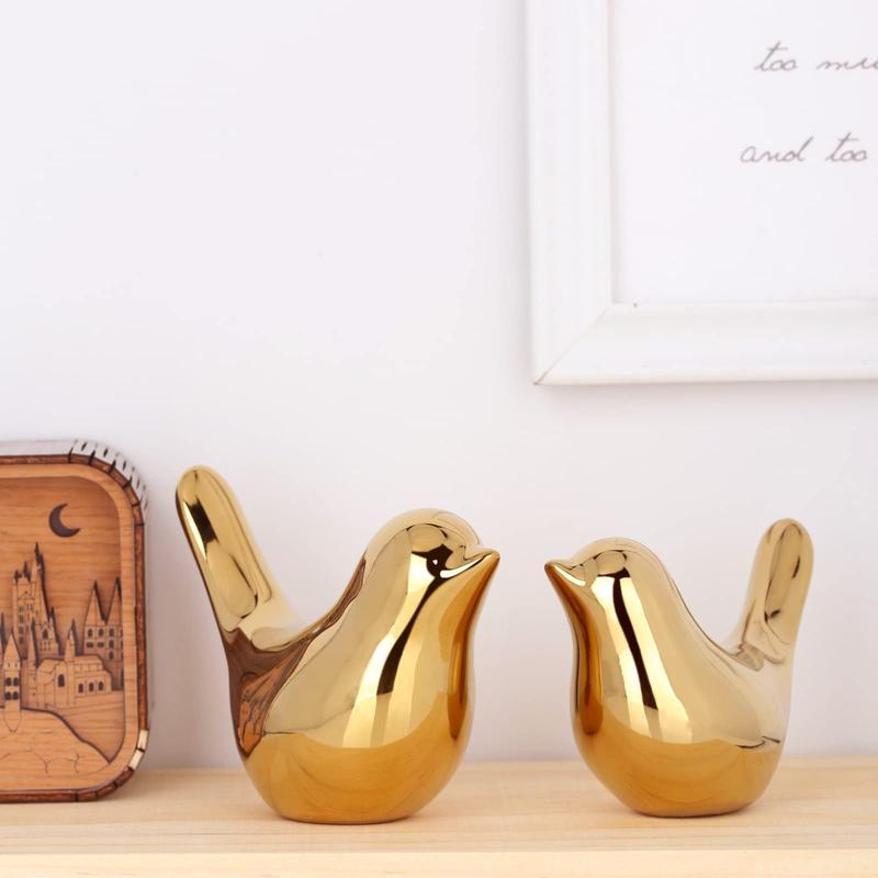 2 Pcs Gold Decor Accents,Small Animal Statues,Modern Home Decorative, Birds Sculpture, Ornaments for Shelf, Bookshelf, Coffee Table,Knick Knacks Home Decor for Shelves(Gold Bird)