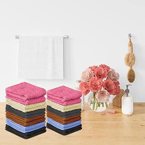 24 Pack 100% Cotton Wash Cloths - Multi-Colored Flannel Face Cloths - Highly Absorbent and Soft Fingertip Towels Bath