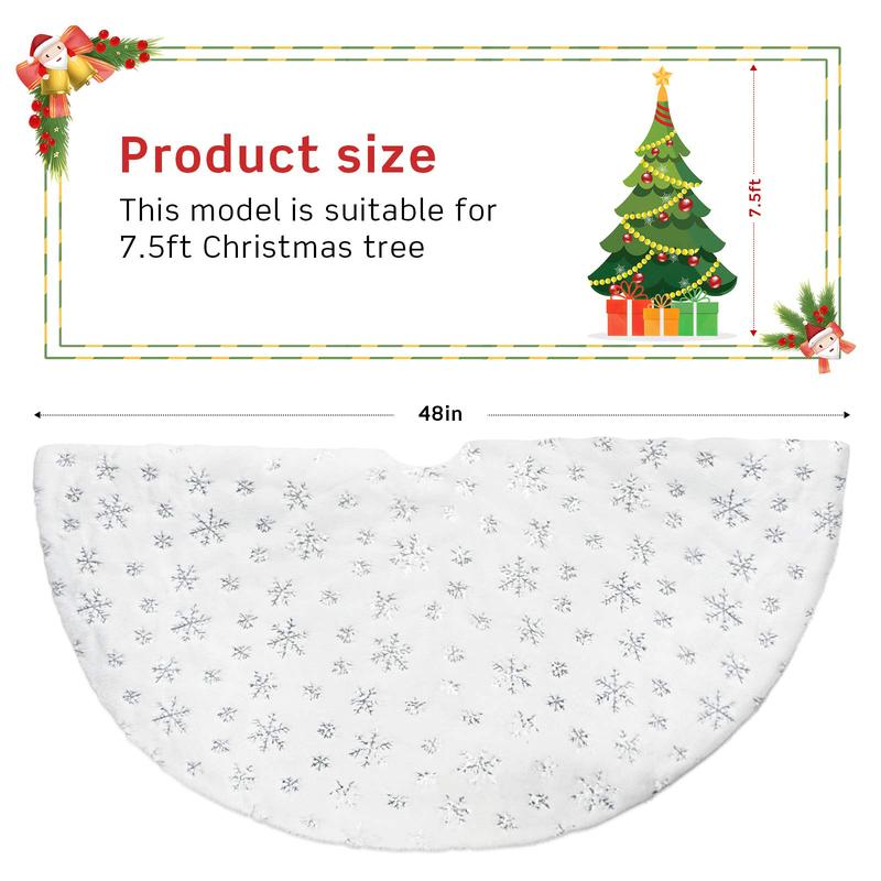 48 Inch Christmas Tree Skirt Rug for Christmas Tree Holiday Party Decoration White Plush Silver Sequin Snowflake (Silver)   Ornaments