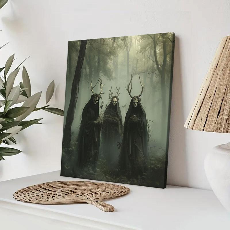 Forest and Skull Pattern Canvas Painting with Frame, 1 Count Gothic Occult Skull Art Photography Wall Art, Wall Decor for Home Living Room Bedroom, Home Decor 2025