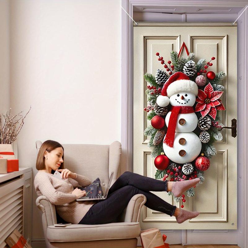 3D Snowman Christmas Door Knocker - Vibrant Mixed Colors, Durable Oxford Fabric, Perfect for Holiday Entrance Decor & Party Backdrops, 24x24 Inches