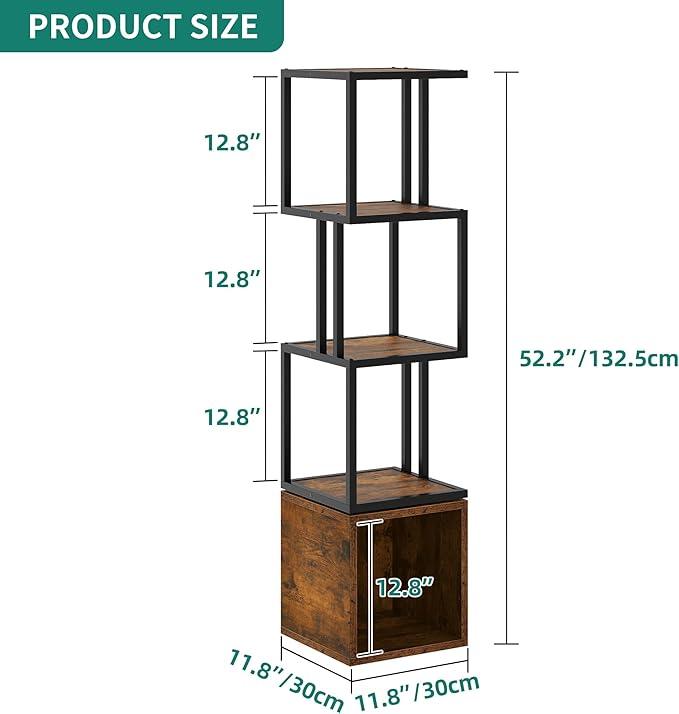 YITAHOME 4-Tier Rotating Bookshelf 360 Display Floor Standing Bookcase for Small Spaces Industrial Narrow Shelf Organizer Storage Rack for Bedroom, Living Room, Study Room