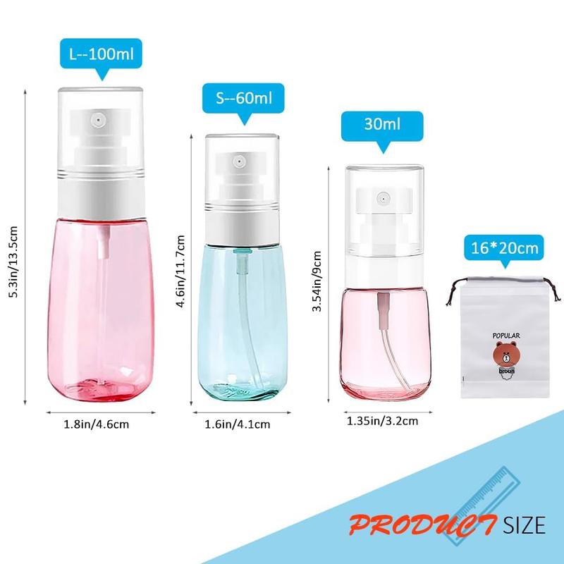 6 Spray Bottles Small 100ml 3.4 oz Empty Mini Travel Size Spray Bottle Fine Mist Hairspray Bottle for Essential Oils Refillable Travel Containers for Cosmetic, Perfume + Drawstring Bag