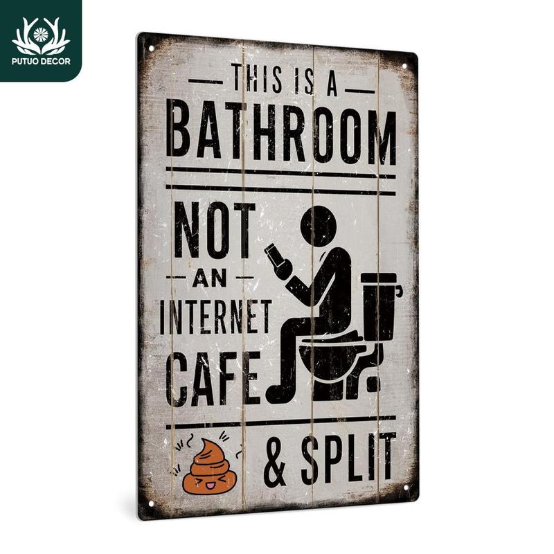 Vintage Tin Sign, This Is a Bathroom Not an Internet Cafe & Split Sign, Wall Art Decor for Home Farmhouse Washroom Bathroom Toilet