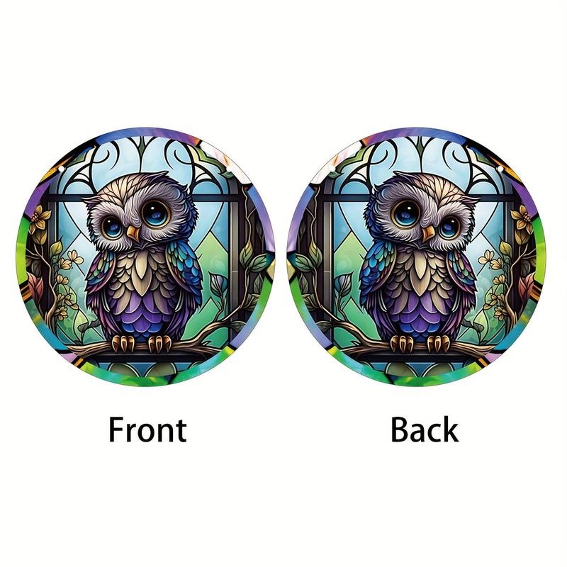 Owl Pattern Suncatcher, Round Hanging Decoration, Hanging Ornament for Home Window Garden Party