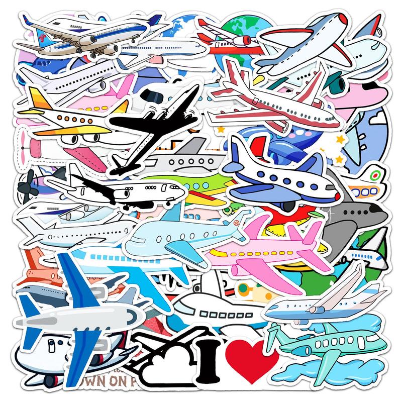 Airplane Pattern Sticker, 50pcs set Cartoon Aircraft Decorative Sticker, Creative Decal for Car Phone Case, Luggage, Computer, Guitar, Bag, Water Cup, Scrapbook