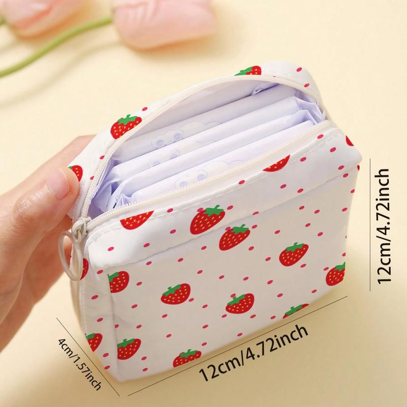 Strawberry Pattern Printed Menstrual Pad Storage Bag Reusable Napkin Bag Period Bag Sanitary Bag For College Dorm For Travel For Bathroom For School Travel Essentials Ladies Travel Organizer Travel Accessories For Girl Women