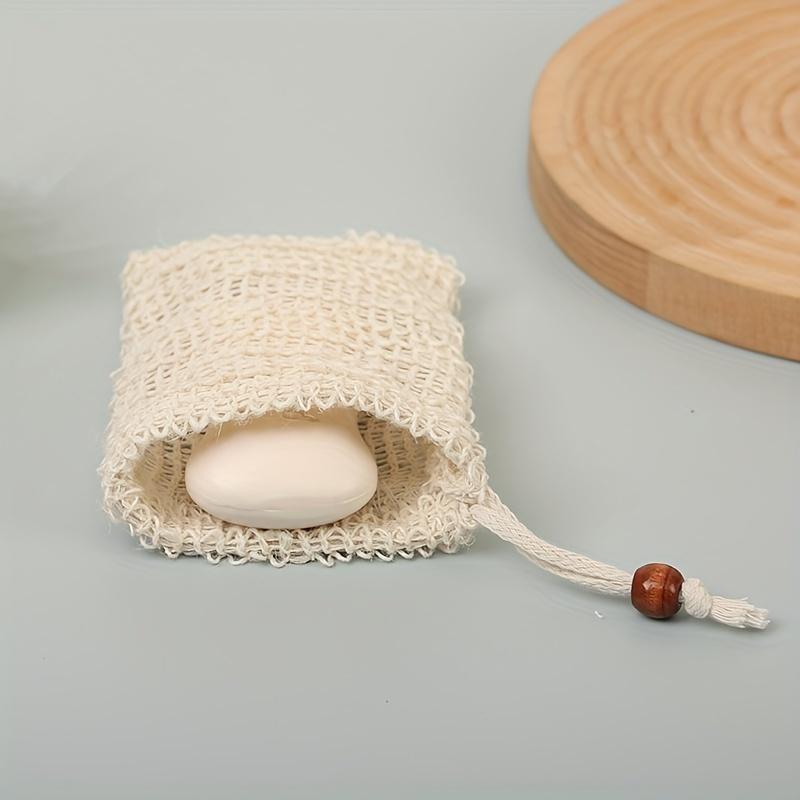 1 count Exfoliating Soap Saver Bag With Drawstring And Wooden Bead - Reusable Mesh Pouch For Shower, Foaming And Exfoliation - Bathroom Accessories-4