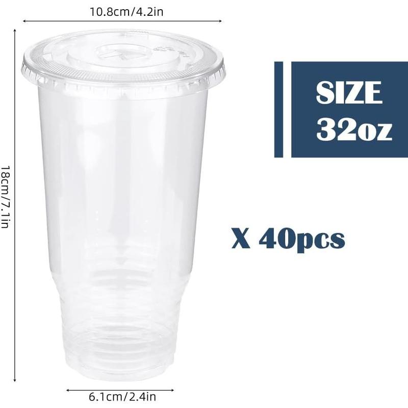 32oz Plastic Cups with Lids, 40 Count Disposable Clear Cups for Dessert,Ice Cream,Cold Drinks as Iced Coffee,Ice Soda