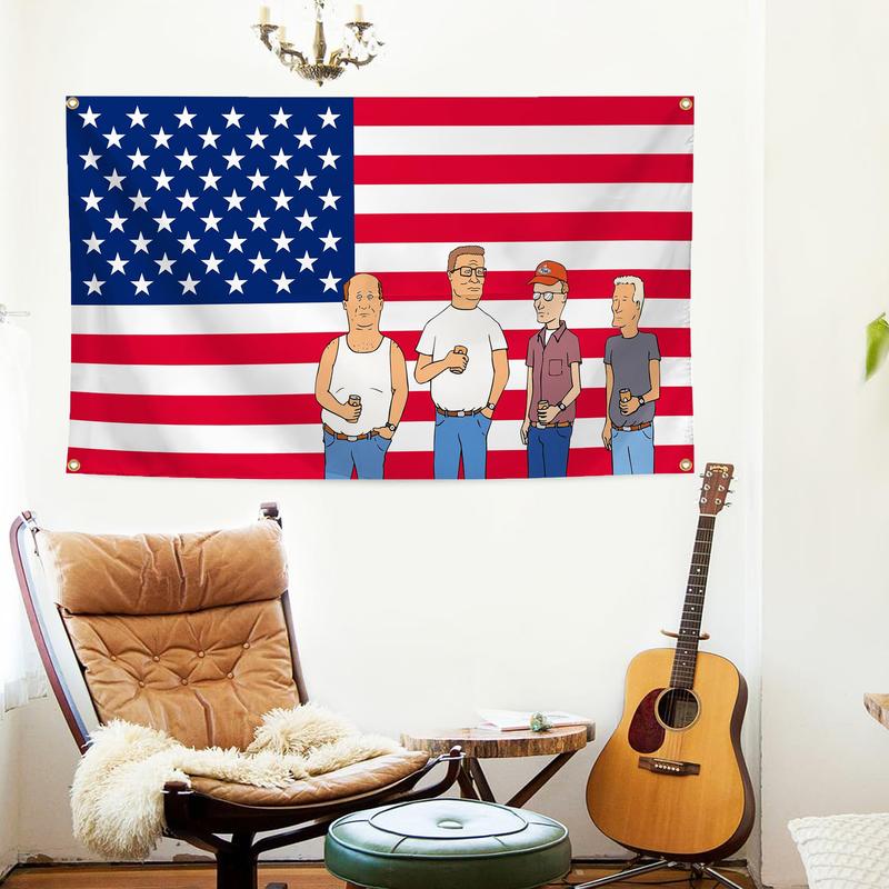 King of the Hill TV Show 3*5FT Funny Animation Comedy American Background Banner Wall Decor with Brass Grommet for College Dormitory Party Indoor Outdoor Decorations