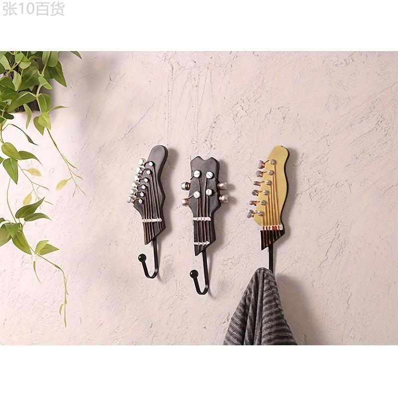 3pcs Set, Guitar Headstock Shaped Wall Hooks, Decorative Hooks For Key, Towel, Clothes, Hat, Entryway, Bathroom, Kitchen Organiser