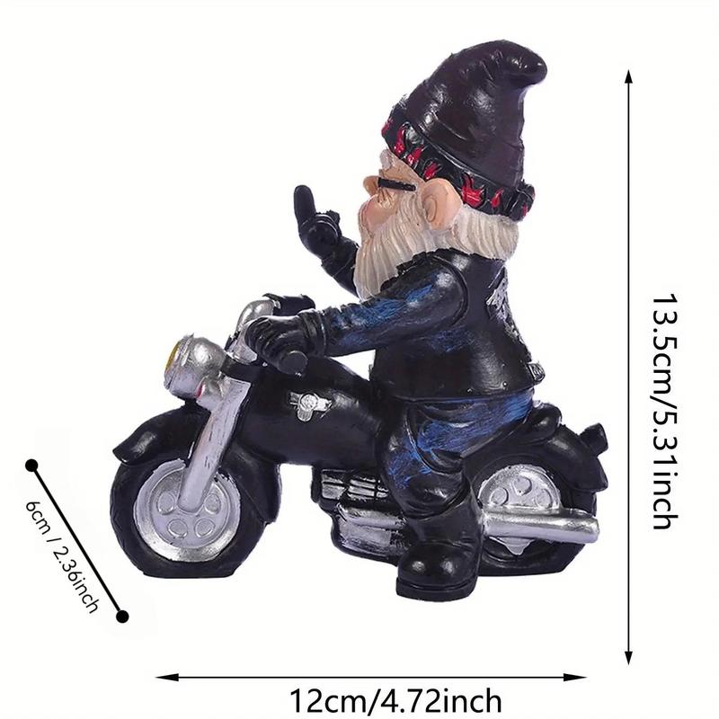 Creative Gnome Riding Motorcycle Figurine (1 Count), Resin Ornament, Desktop Decoration for Home Office Garden