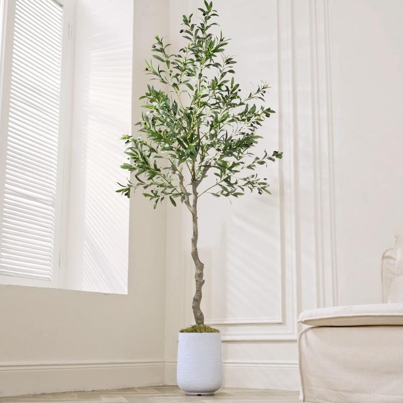 Artificial Olive Tree, 7ft 6ft 5ft, Indoor Simulation Plant - Realistic Large Simulation Potted Tree with 968 Leaves and 46 Fruits - Large Silk Tree for Home Office, Bedroom and Living Room, Christmas Decoration Ornaments