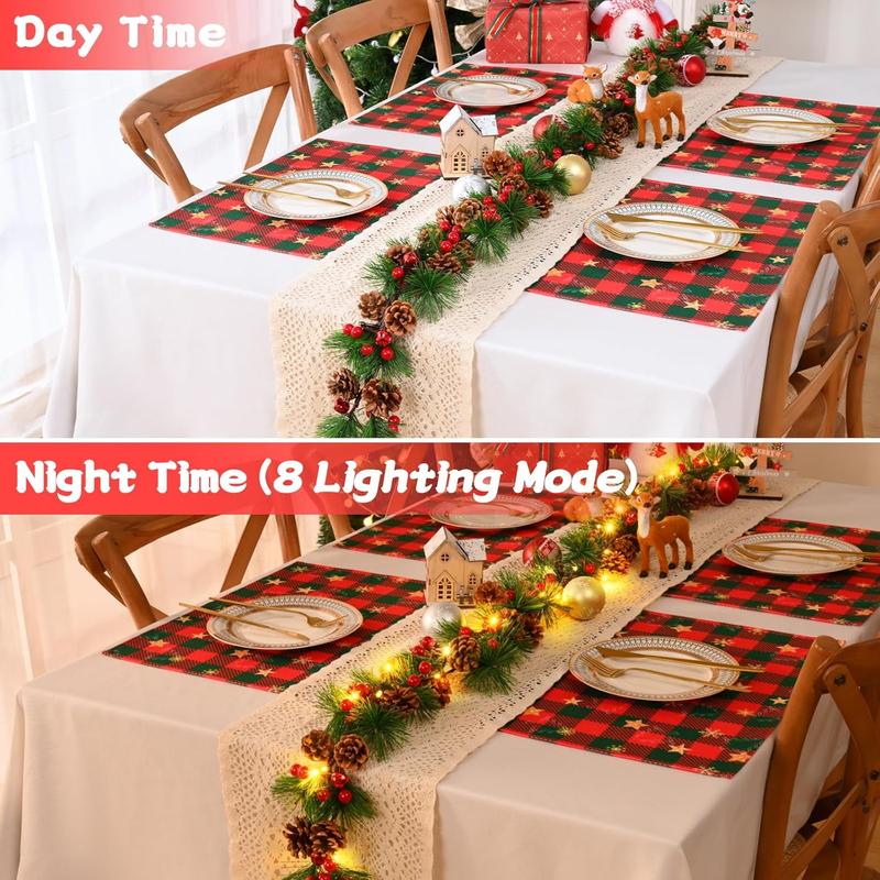 2 Pack Christmas Garland with Lights, 6.6Ft Prelit Christmas Garland, Lighted Christmas Garland, Pine Garland with Pine Cones, Red Berry, Christmas Decoration, Winter Home Mantle Fireplace Table，Black Friday Deal.