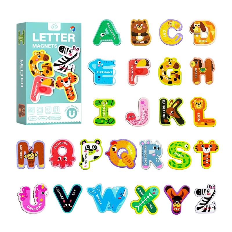 Christmas 26 Letter & Animal Shaped Refrigerator Sticker, Cute Animal & Letter Pattern Sticker, Creative Toy, Thanksgiving, Chrismats Gift Set