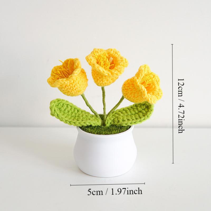 Artificial Flower Potted Plant, Handmade Crochet Lily Of The Valley Potted Plant, Summer Gifts Decorative Plant for Home Living Room Bedroom Dining Room