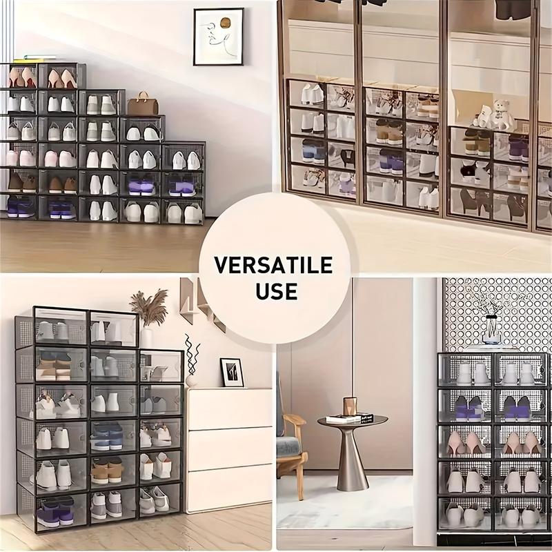 Shoe Box 24 Pieces Thick Transparent Plastic Sports Shoes with Lid, Foldable Stacking Shoe Rack, Free Combination, Storage Box Storage, Save Space, Suitable for Porch, Bedroom, Home, Dormitory, Etc.