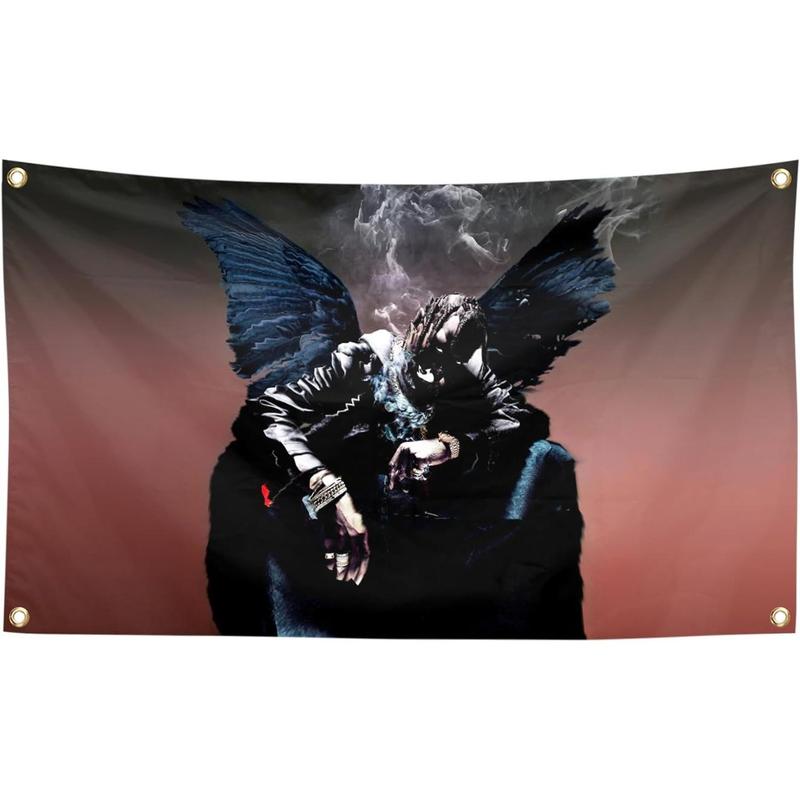 Travis Rapper Scott Tapestry Birds in The Trap Sing McKnight Music Album Cover Poster Tapestry 3x5 Feet Tapestry For Bedroom College Dorm Home Decor Wall Hanging Meme Funny Tapestry, black