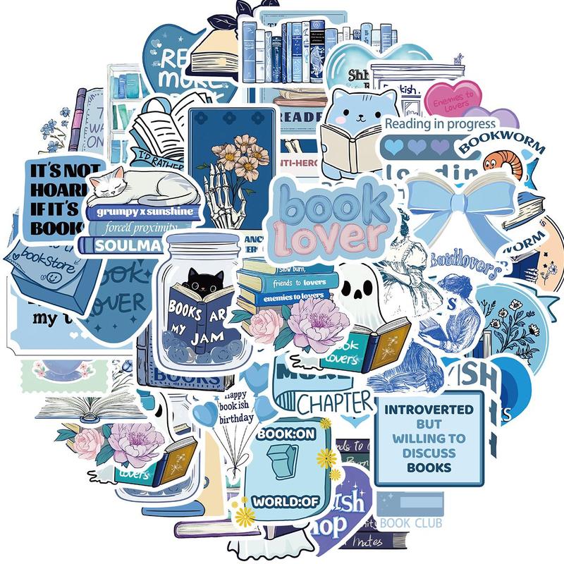 Book Lovers Sticker, 50pcs set Waterproof Self Adhesive Decor Paper, Decor Sticker for Gift Greeting Card Water Bottle Laptop Phone