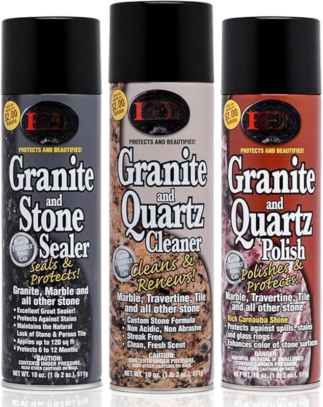 Granite & Quartz Care Kit, 3 count Maintenance Stone Care Combo Kit  Cleans & Renews Marble, Travertine, Tile and All Other Stone, Fresh, Pack of 3, 54.0 Ounce