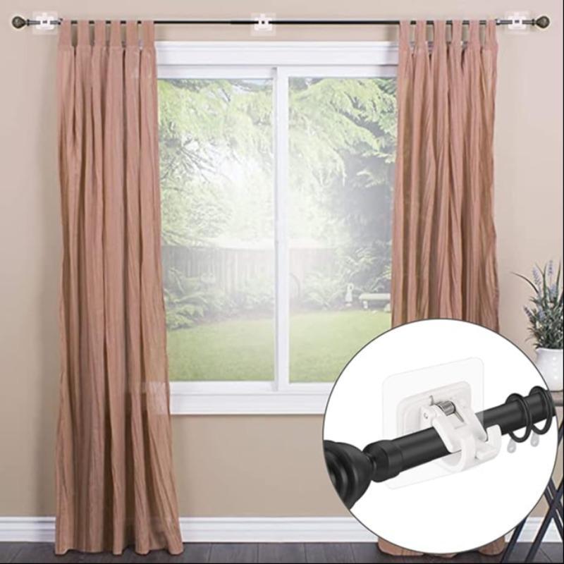 Punch-free Curtain Rod Bracket, 1 Set Self-adhesive Curtain Rod Holder, Towel Rod Fixing Clip, Curtain Accessories