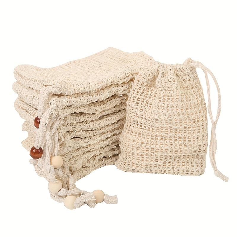 1 count Exfoliating Soap Saver Bag With Drawstring And Wooden Bead - Reusable Mesh Pouch For Shower, Foaming And Exfoliation - Bathroom Accessories-4