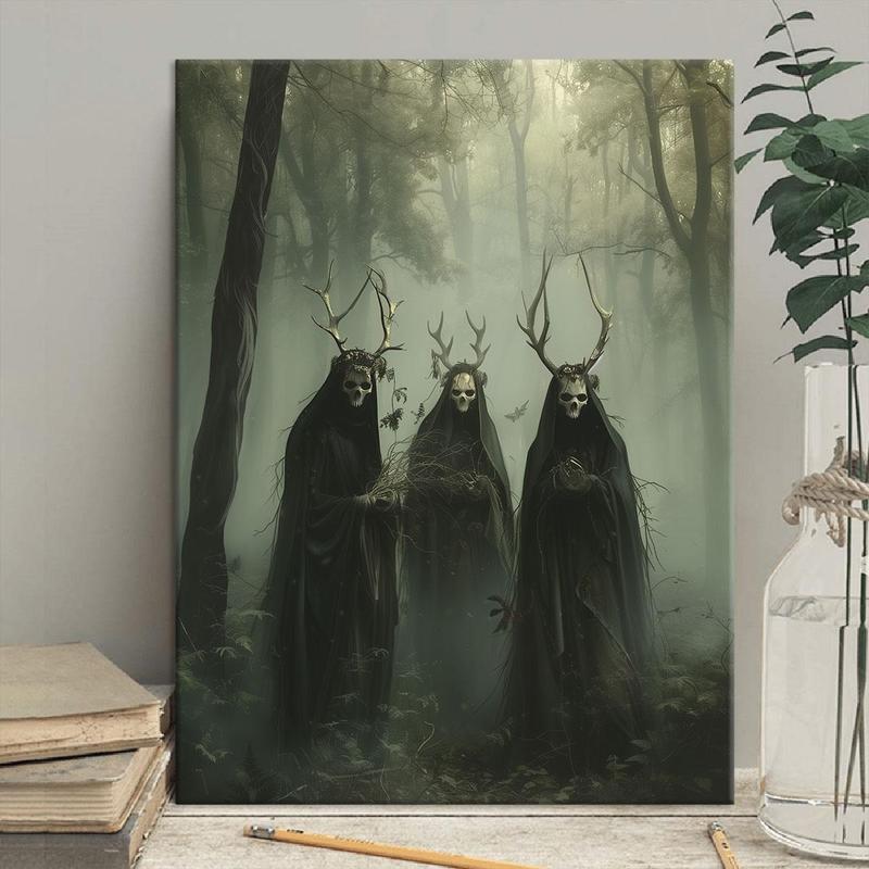 Forest and Skull Pattern Canvas Painting with Frame, 1 Count Gothic Occult Skull Art Photography Wall Art, Wall Decor for Home Living Room Bedroom, Home Decor 2025