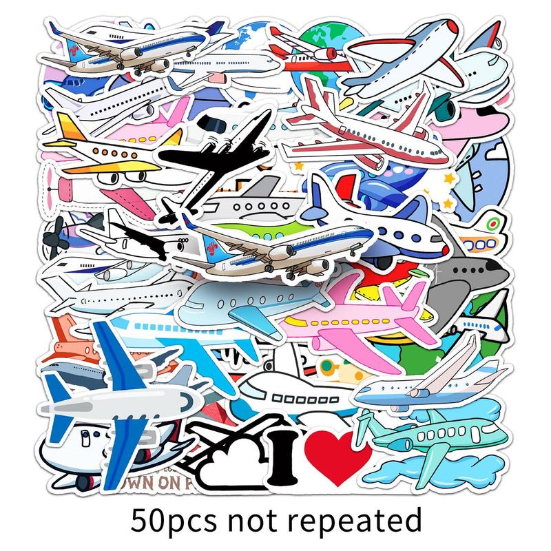 Airplane Pattern Sticker, 50pcs set Cartoon Aircraft Decorative Sticker, Creative Decal for Car Phone Case, Luggage, Computer, Guitar, Bag, Water Cup, Scrapbook