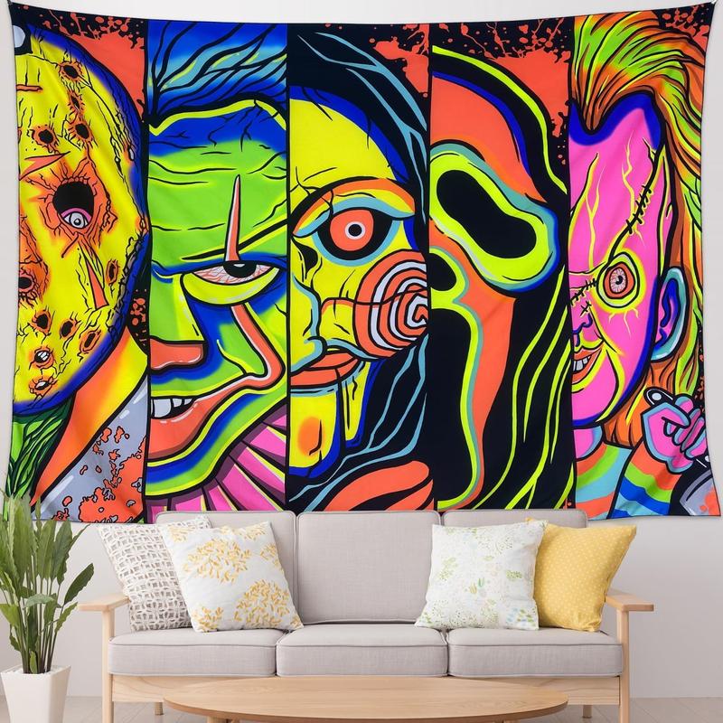 Black Light Art Halloween Wall Decor Trippy Blacklight   Tapestry, UV Reactive Tapestries Glow in The Dark Party Tapestry for Bedroom, Living Room (28