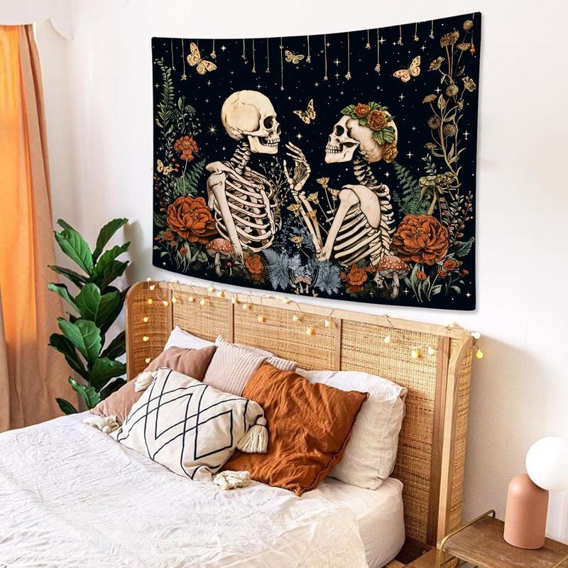 Floral Skeleton Tapestry For Bedroom Aesthetic Tapestries Skull lover Tapestry Wall Hanging for Bedroom Living Room