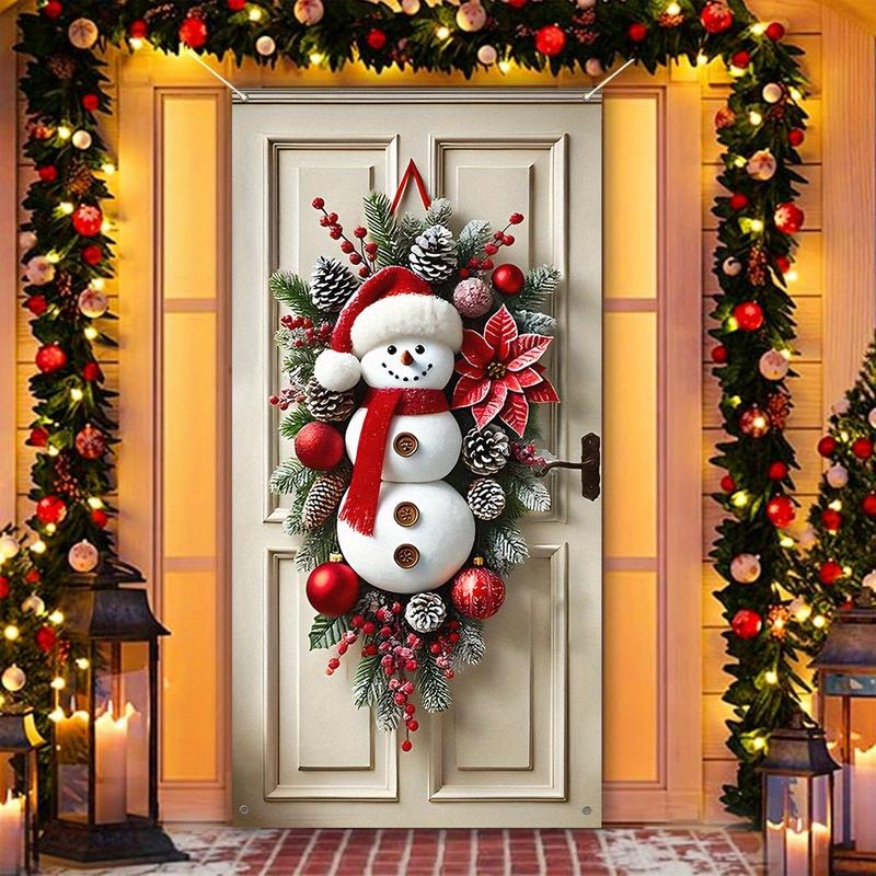 3D Snowman Christmas Door Knocker - Vibrant Mixed Colors, Durable Oxford Fabric, Perfect for Holiday Entrance Decor & Party Backdrops, 24x24 Inches