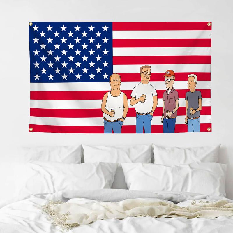 King of the Hill TV Show 3*5FT Funny Animation Comedy American Background Banner Wall Decor with Brass Grommet for College Dormitory Party Indoor Outdoor Decorations