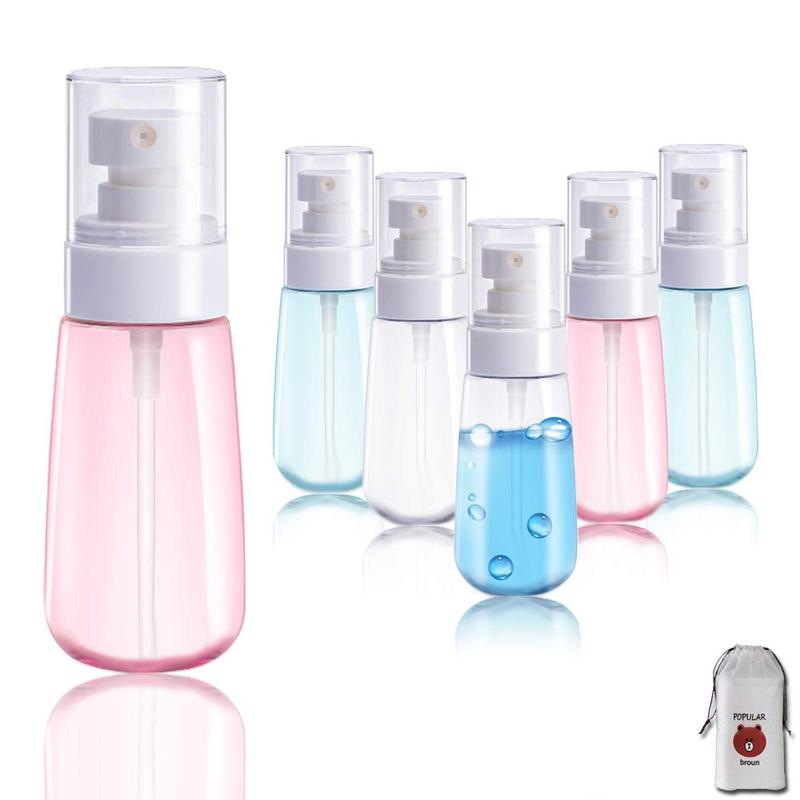 6 Spray Bottles Small 100ml 3.4 oz Empty Mini Travel Size Spray Bottle Fine Mist Hairspray Bottle for Essential Oils Refillable Travel Containers for Cosmetic, Perfume + Drawstring Bag