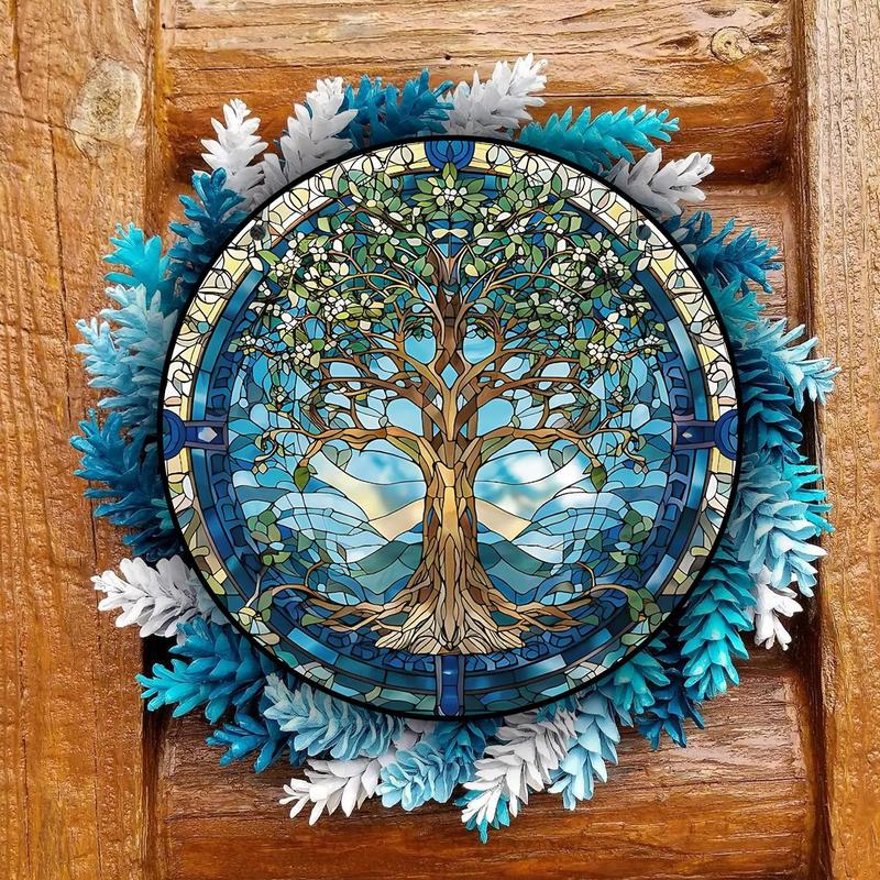 Tree Of Life Pattern Acrylic Hanging Sign, 4 Counts Colorful Art Exquisite Round Wall Decor, Wall Hanging Decor for Home Living Room Bedroom Coffee Shop Office Gallery