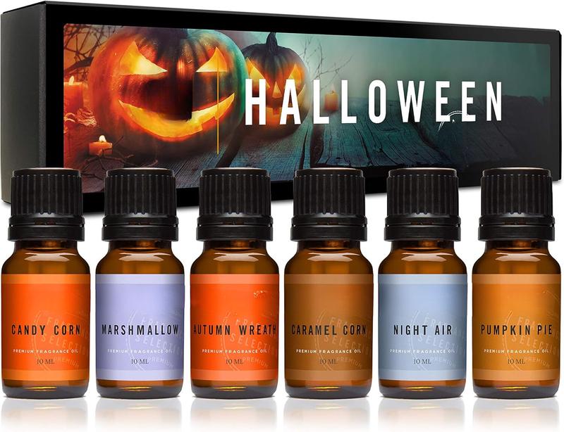 [Halloween Sale] Fragrance Oil Halloween Set | Autumn Wreath, Pumpkin Pie, Candy Corn, Marshmallow, Night Air, and Caramel Corn Candle Freshie Scents for Candle Making, Soap Making Supplies