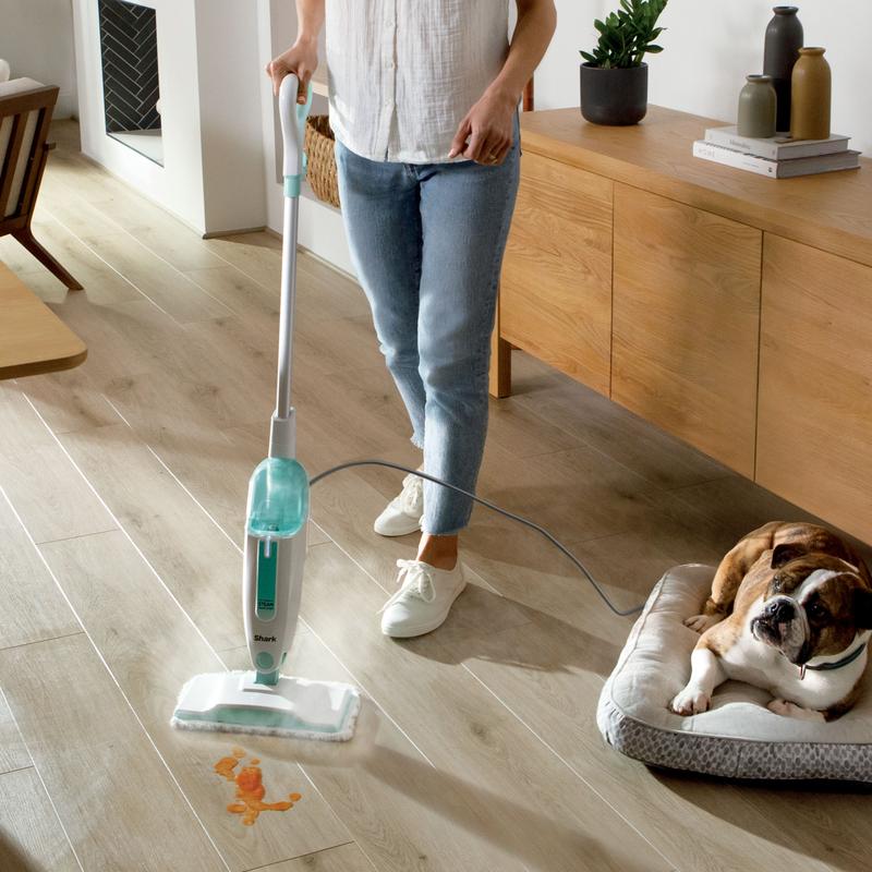 Shark S1000 Steam Mop with 2 Dirt Grip Pads, Lightweight, Safe for all Sealed Hard Floors like Tile, Hardwood, Stone, Laminate, Vinyl & More, Machine Washable, Removable Water Tank, White Seafoam