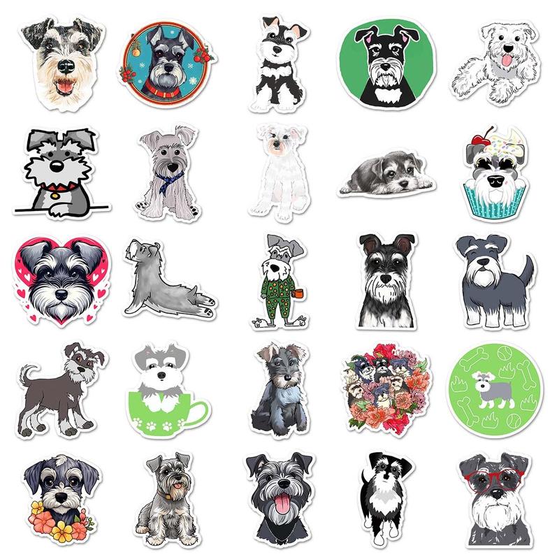 Cute Cartoon Schnauzer Design Stickers, 50pcs set Waterproof Self Adhesive Decor Paper, Decor Sticker for Gift Greeting Card Water Bottle Laptop Phone