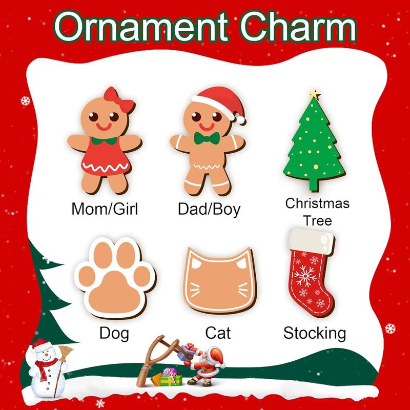 Cartoon Gingerbread Family Ornament, 1 Count Christmas Ornament, Christmas Decoration, Xmas Tree Hanging Decor, Gift for Family