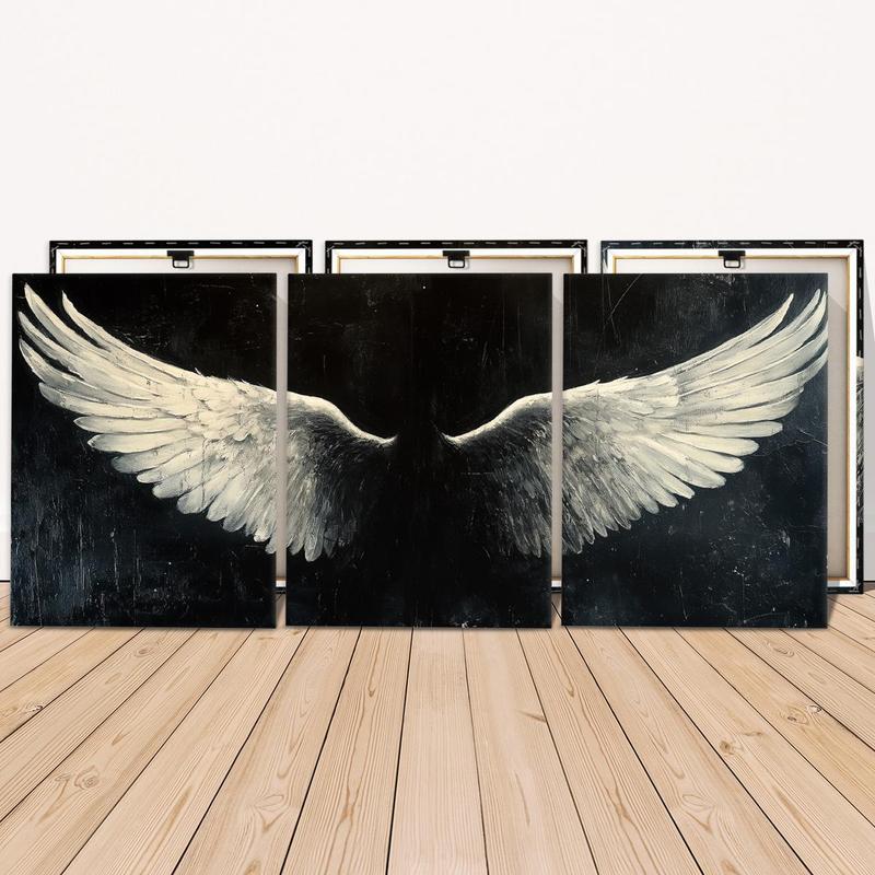 Angel Wings Pattern Canvas Painting with Frame, 3 Counts Modern Wall Art Painting Decoration, Canvass Wall Art Decor for Home Living Room Bedroom Office, Home Decor