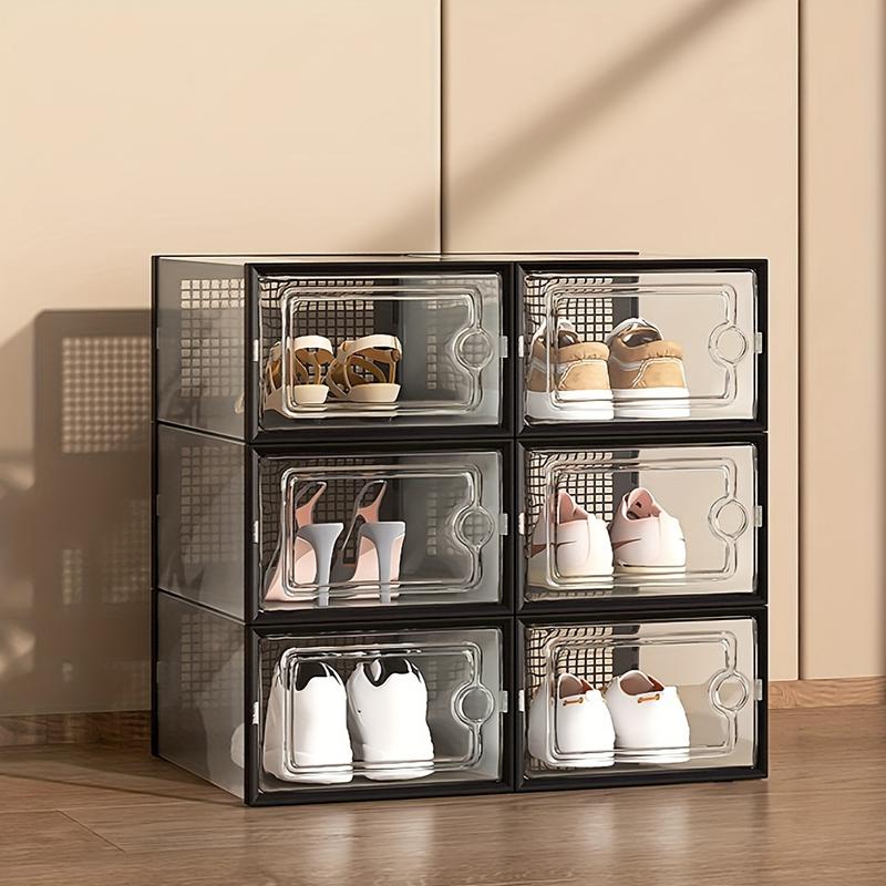 6 12pcs Thickened Transparent Foldable Shoe Boxes with Lids - Stackable, Space-Saving Storage Organizers for Entryway, Bedroom, Home, Dorm - Ramadan Decor, Plastic Sneaker Containers for Easy Storage and Display