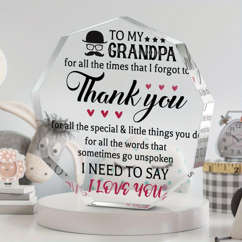 Letter Pattern Irregularly Shaped Acrylic Plaque, 1 Count Grandpa Gift, Creative Birthday Gift for Grandpa, Emotional Connection Gift