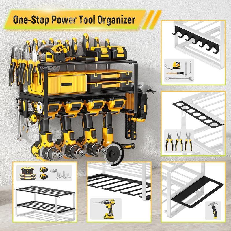 Power Tool Organizer Wall Mount - 150Lbs Load 3 Layers Storage Rack with 4 Drill Holders for Drills Cordless Tools