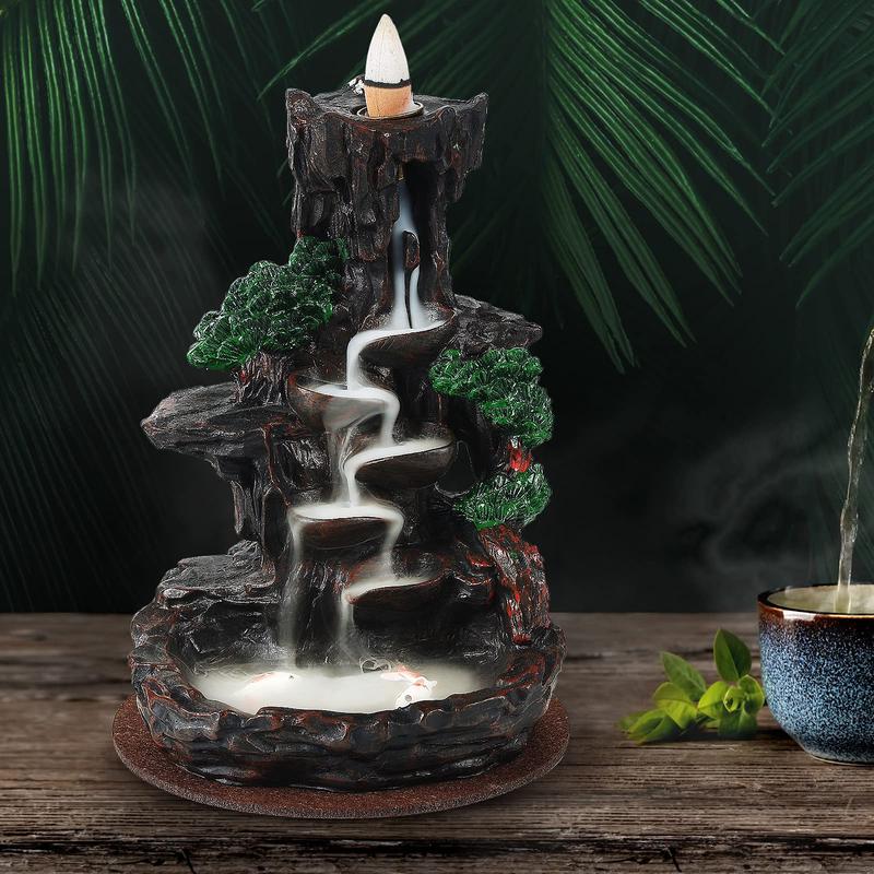 Incense Burner, Backflow Incense Holder 2 sides Waterfall Incense Burnier with 120 Backflow Incense Cones, 30 Incense Sticks, Aromatcherapy Ornamen for home